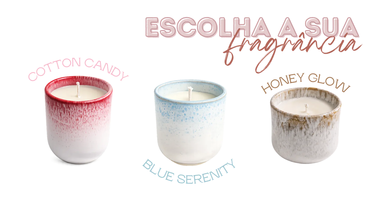 Escolha a sua fragrância — Cotton Candy, Blue Serenity, Honey Glow